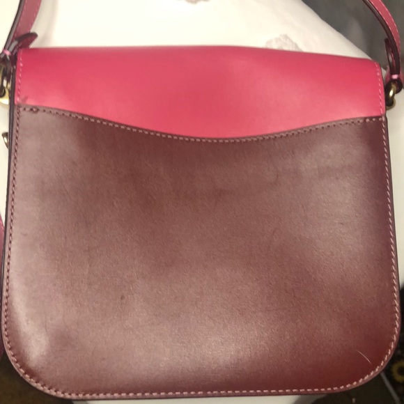COACH pink and brown HUTTON saddle bag in color block brass. - Picture 15 of 15